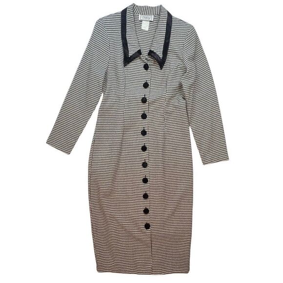 Vintage D.B.Y. Dress Womens 9 Black Checkered Velvet Chelsea Collar Pencil Dress - Picture 8 of 14